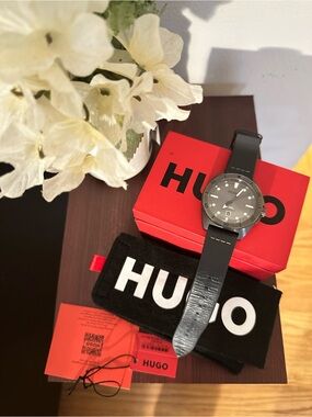 Hugo Boss Black Swim Watch with Blue Accents